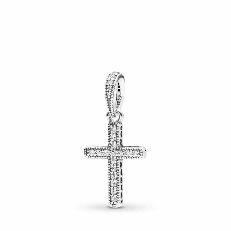 Pandora Classic Cross Pendant Ireland - Sterling Silver/Cubic Zirconia - 241365GRP